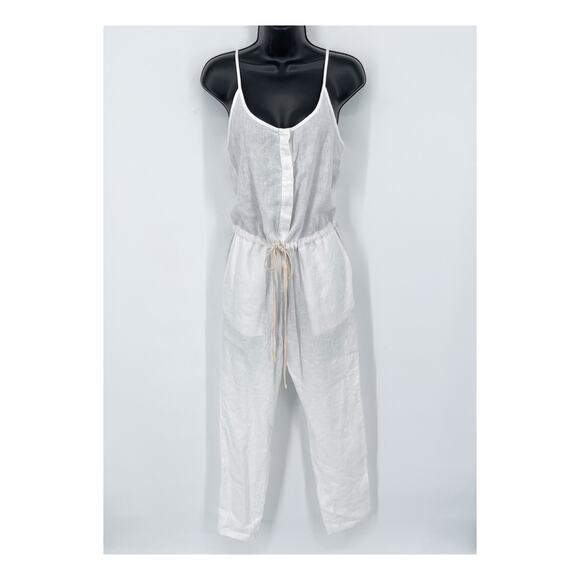 Enza Costa Womens Strappy French Linen Jumpsuit NEW Adjustable Straps 1/S White - Picture 1 of 14
